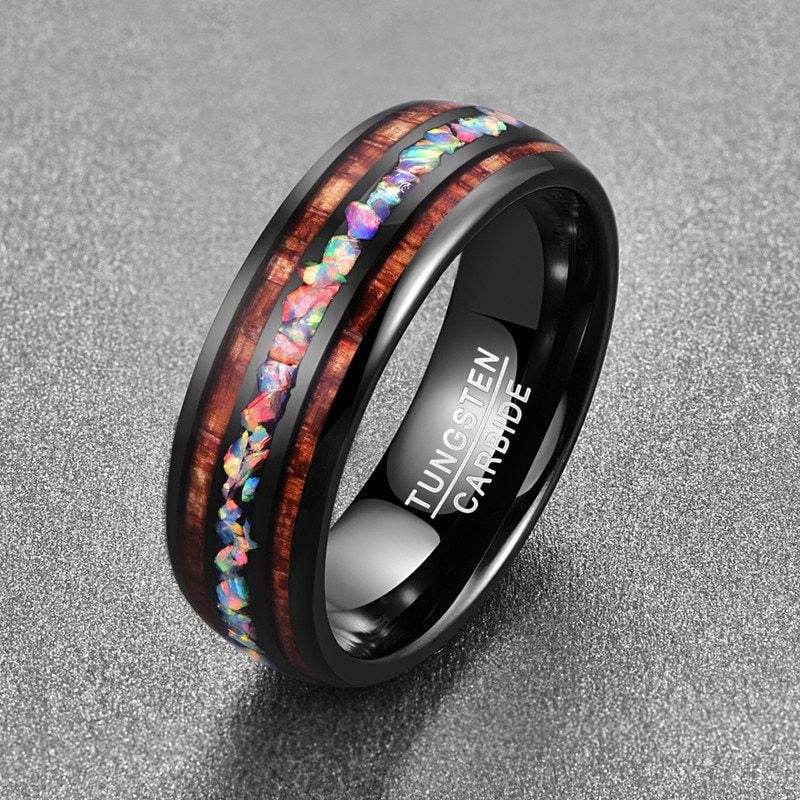 Bague Tungstène Acacia Noir Opale - Allomarc.com