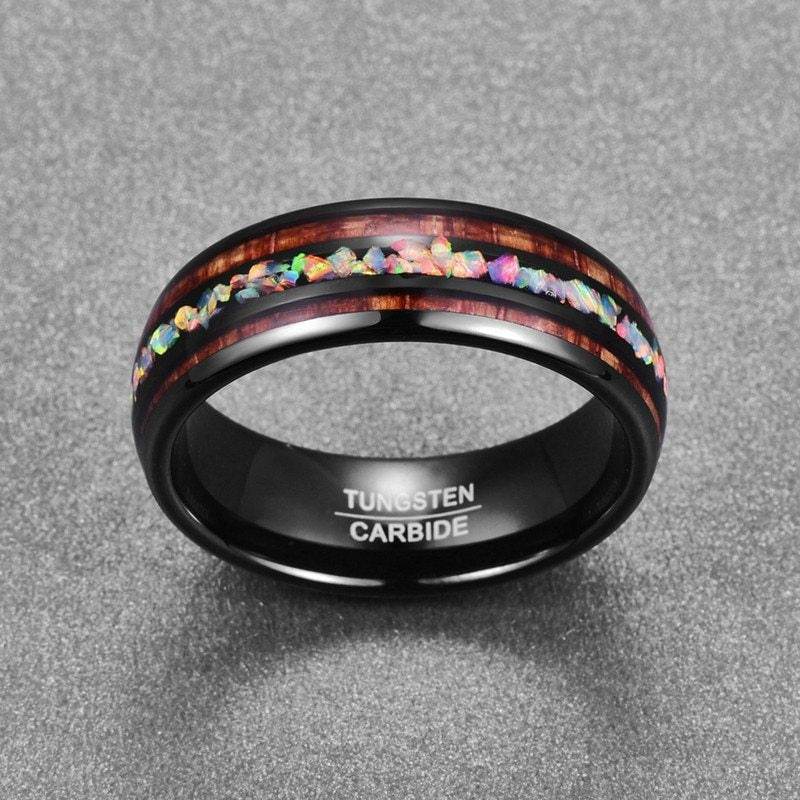 Bague Tungstène Acacia Noir Opale - Allomarc.com