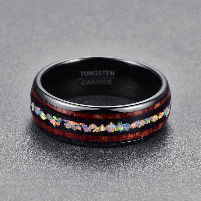 Bague Tungstène Acacia Noir Opale - Allomarc.com