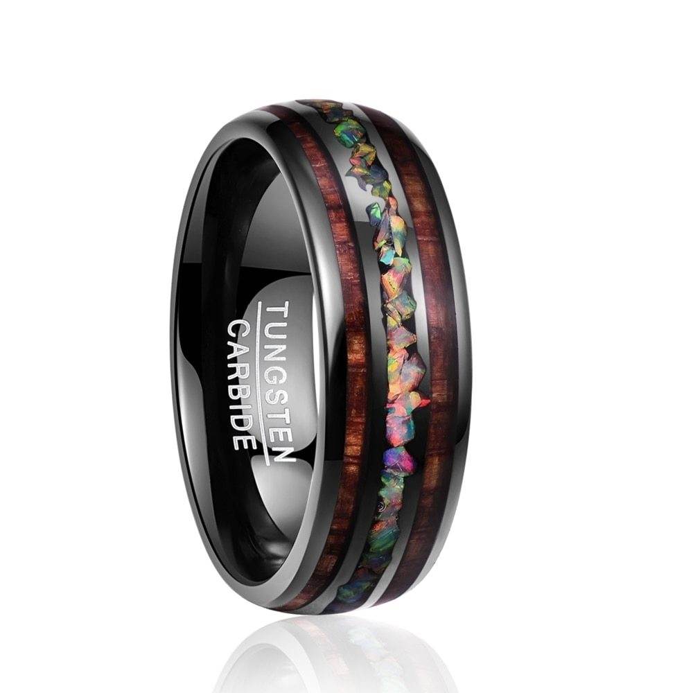 Bague Tungstène Acacia Noir Opale - Allomarc.com