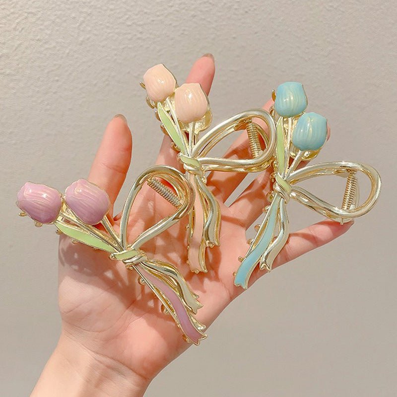 Barrettes Élégantes en Métal avec Design de Tulipe à Huile - Allomarc.com