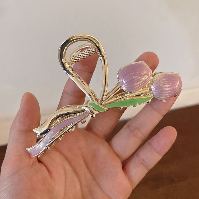 Barrettes Élégantes en Métal avec Design de Tulipe à Huile - Allomarc.com