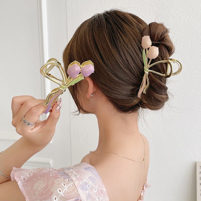 Barrettes Élégantes en Métal avec Design de Tulipe à Huile - Allomarc.com