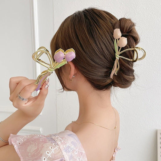 Barrettes Élégantes en Métal avec Design de Tulipe à Huile - Allomarc.com