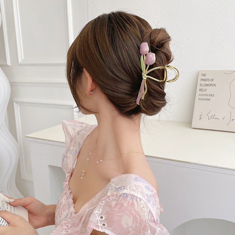 Barrettes Élégantes en Métal avec Design de Tulipe à Huile - Allomarc.com
