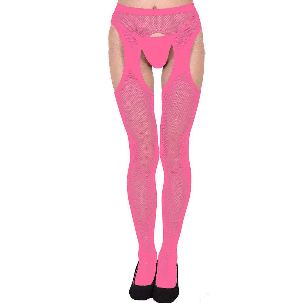 Bas en Soie Crotchless à Quatre Côtés en Maille pour Femmes - Allomarc.com