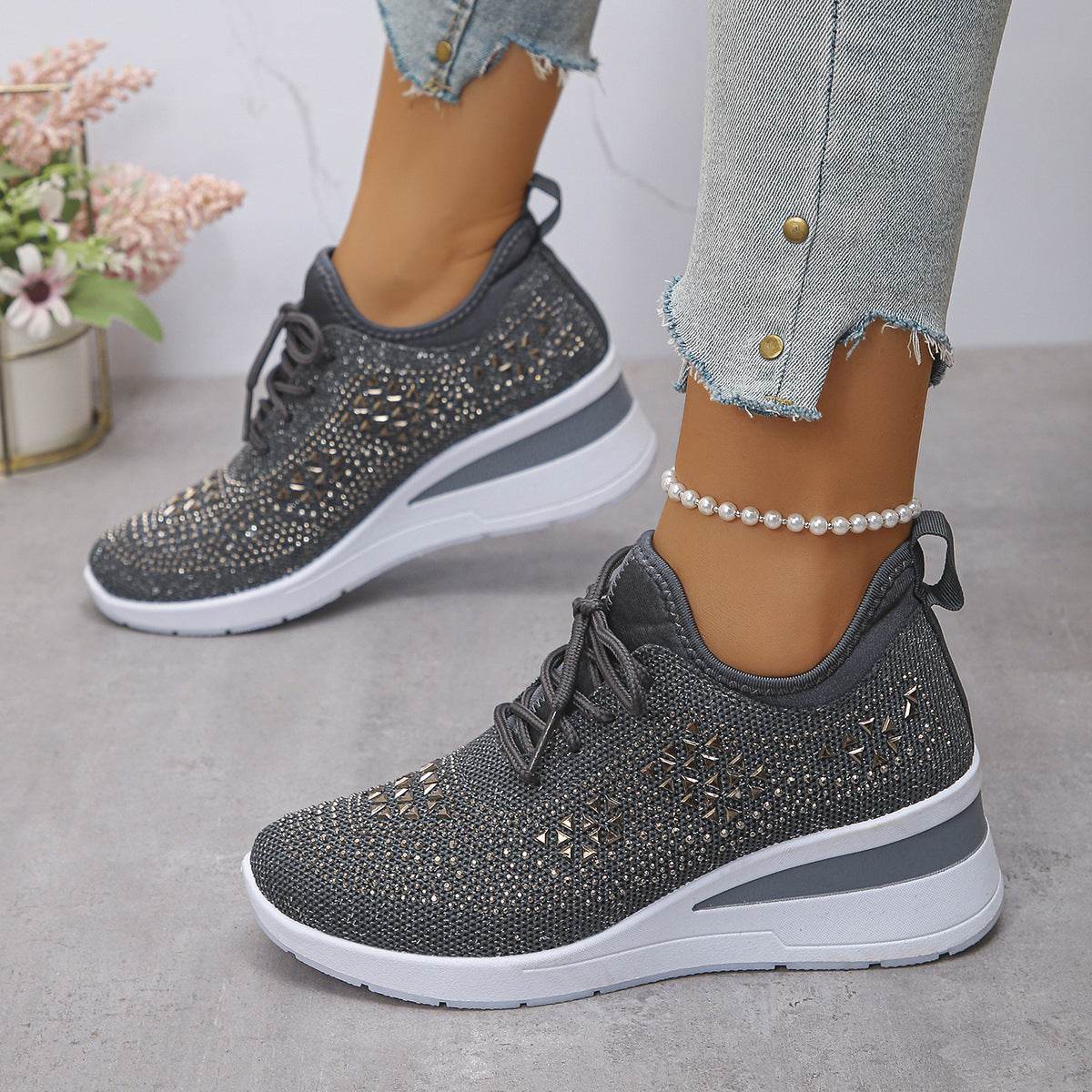 Baskets Femme à Lacets avec Strass - Allomarc.com