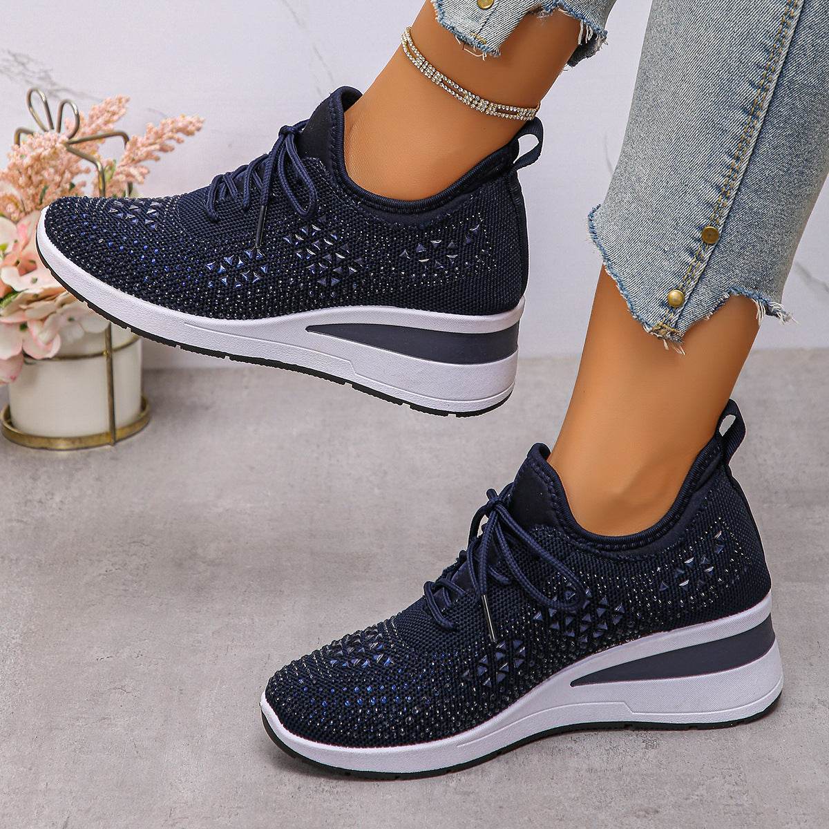 Baskets Femme à Lacets avec Strass - Allomarc.com
