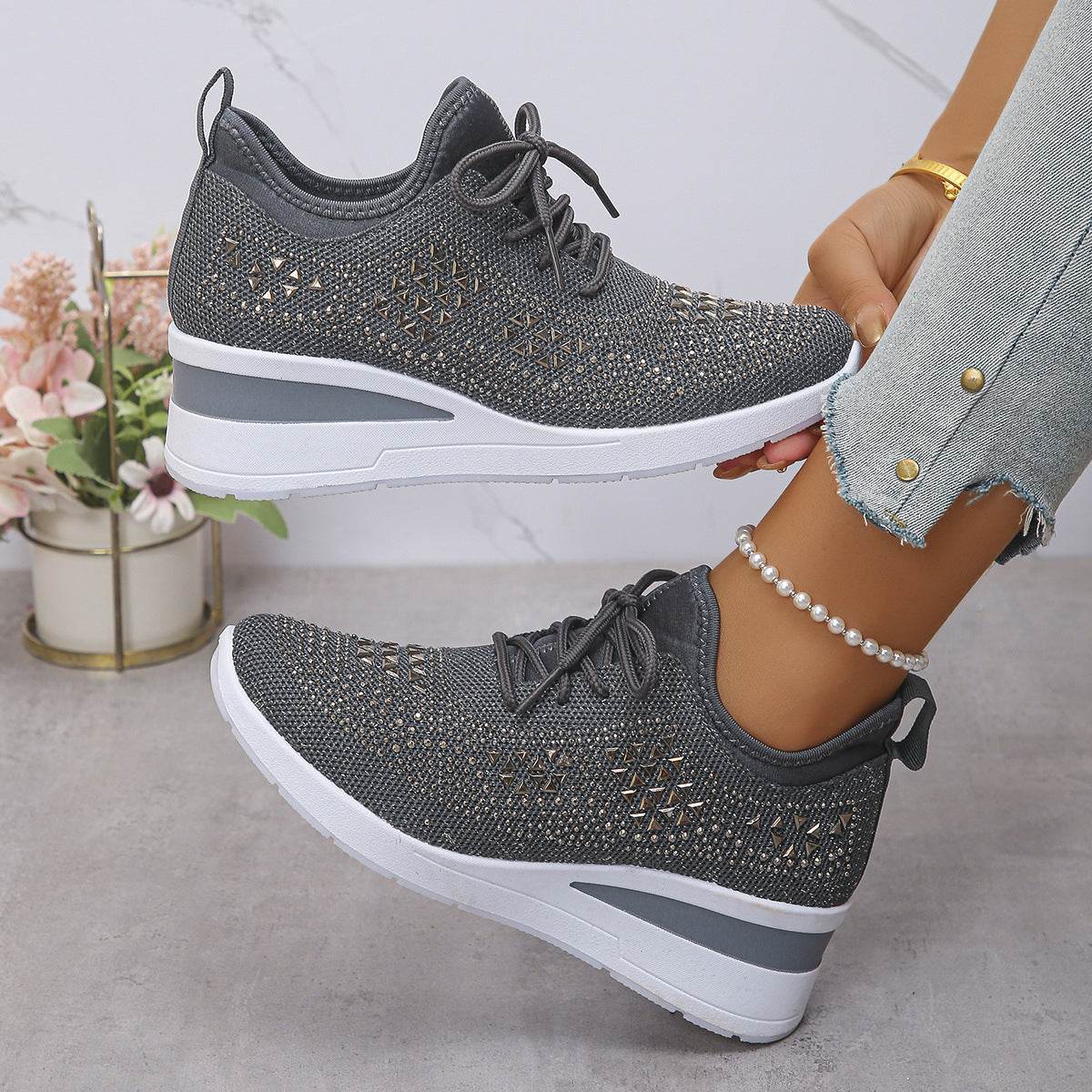 Baskets Femme à Lacets avec Strass - Allomarc.com