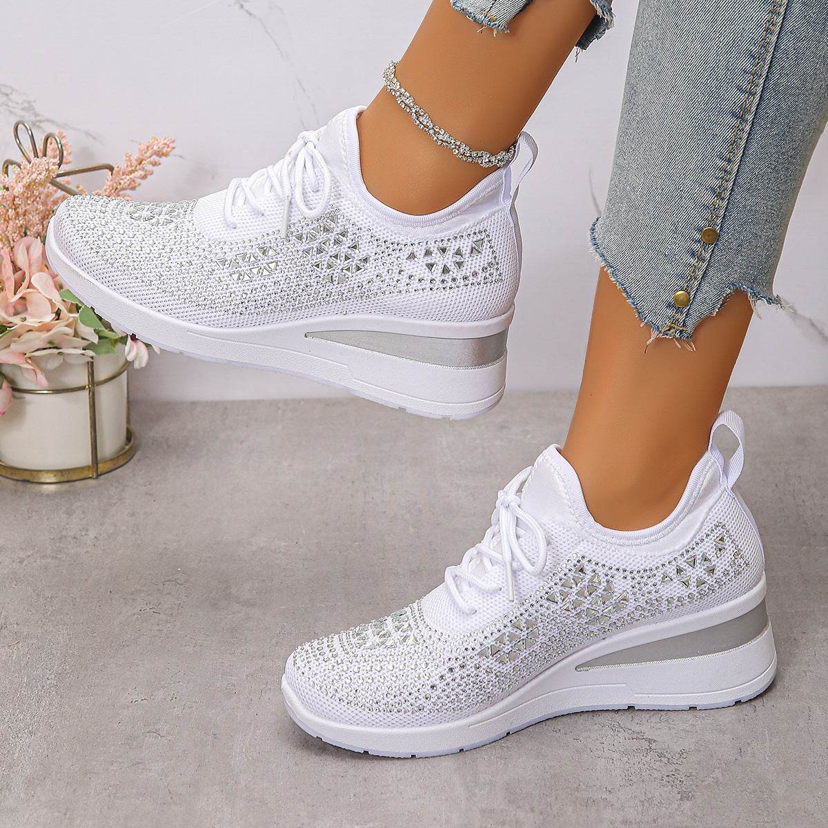 Baskets Femme à Lacets avec Strass - Allomarc.com