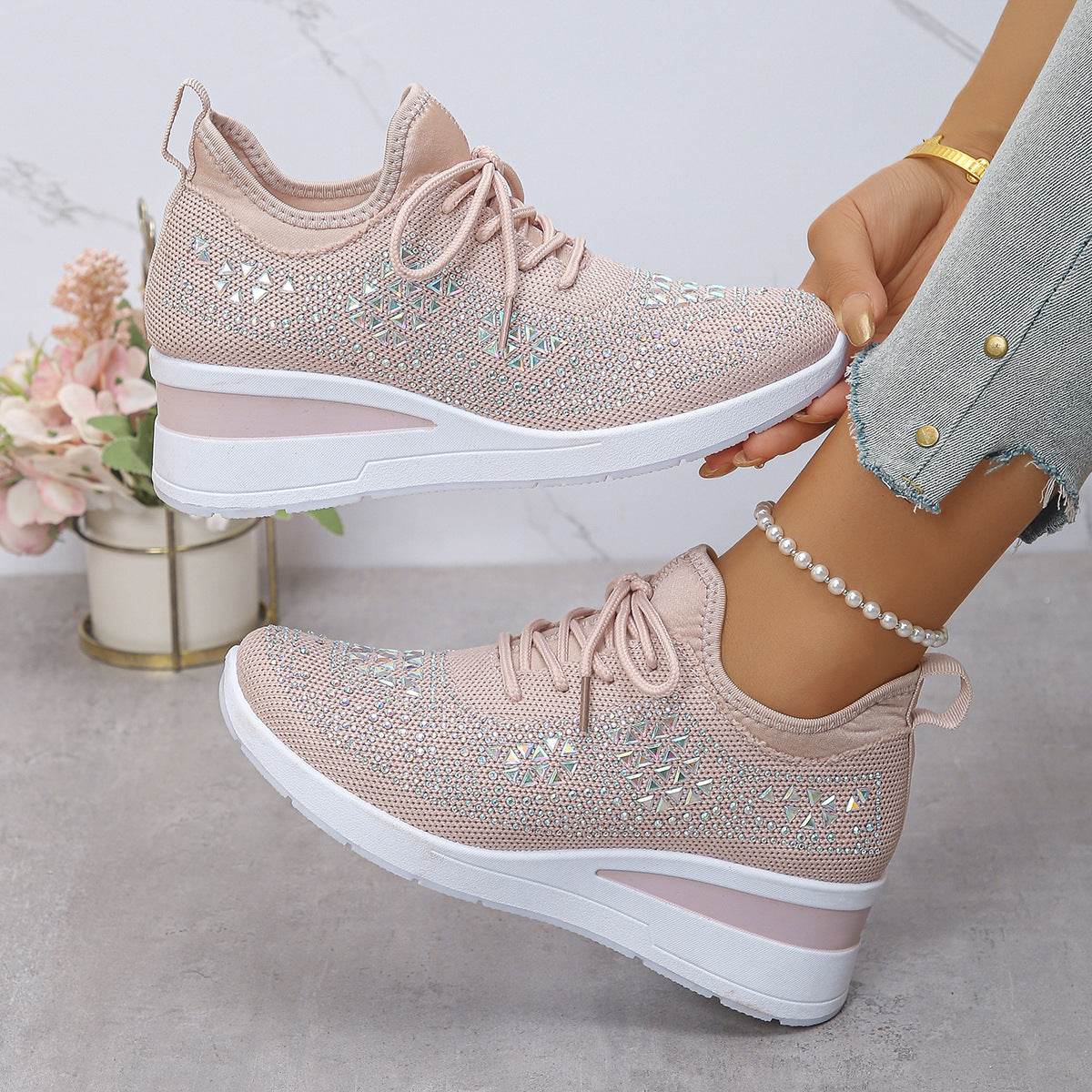 Baskets Femme à Lacets avec Strass - Allomarc.com
