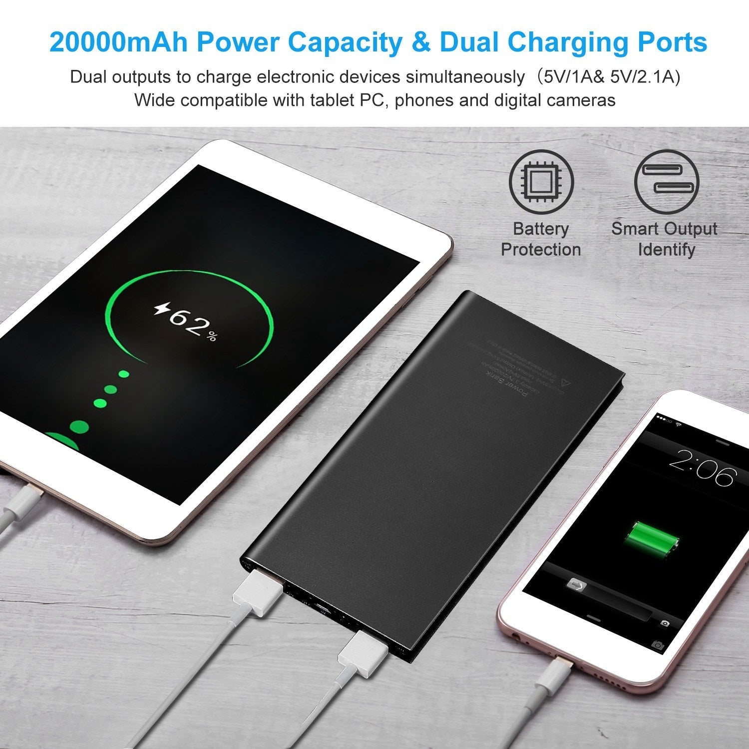 Batterie Externe Ultra - Fine 20000mAh avec Chargeur Double USB - Allomarc.com