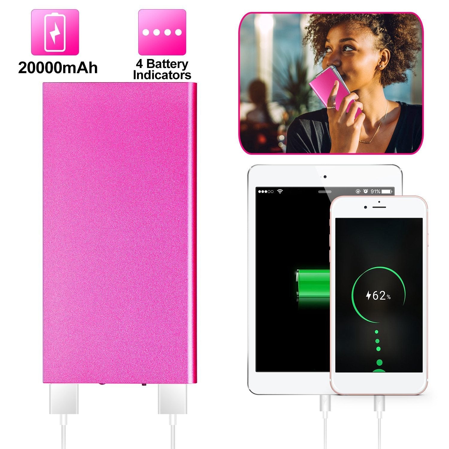 Batterie Externe Ultra - Fine 20000mAh avec Chargeur Double USB - Allomarc.com