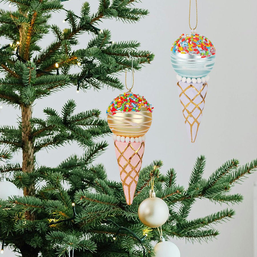 Pendentif décoratif en verre en forme de sapin de Noël et de crème glacée