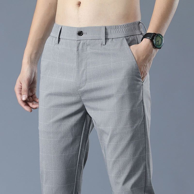Pantalons Slim Fit en Soie Glacée à Carreaux pour Hommes