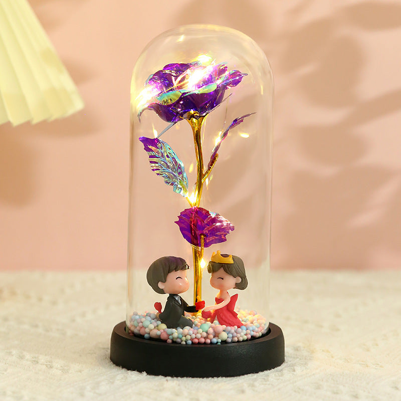 Fleur en Feuille d'Or Colorée 24k avec Lumières - Cadeau de Noël