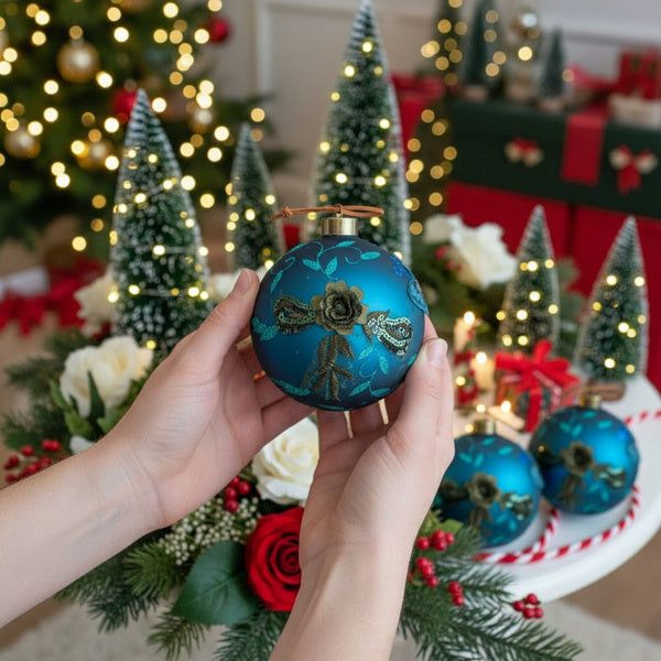Set de 4 Boules en Verre Décoratives de Noël - Ornements Brillants pour Arbre