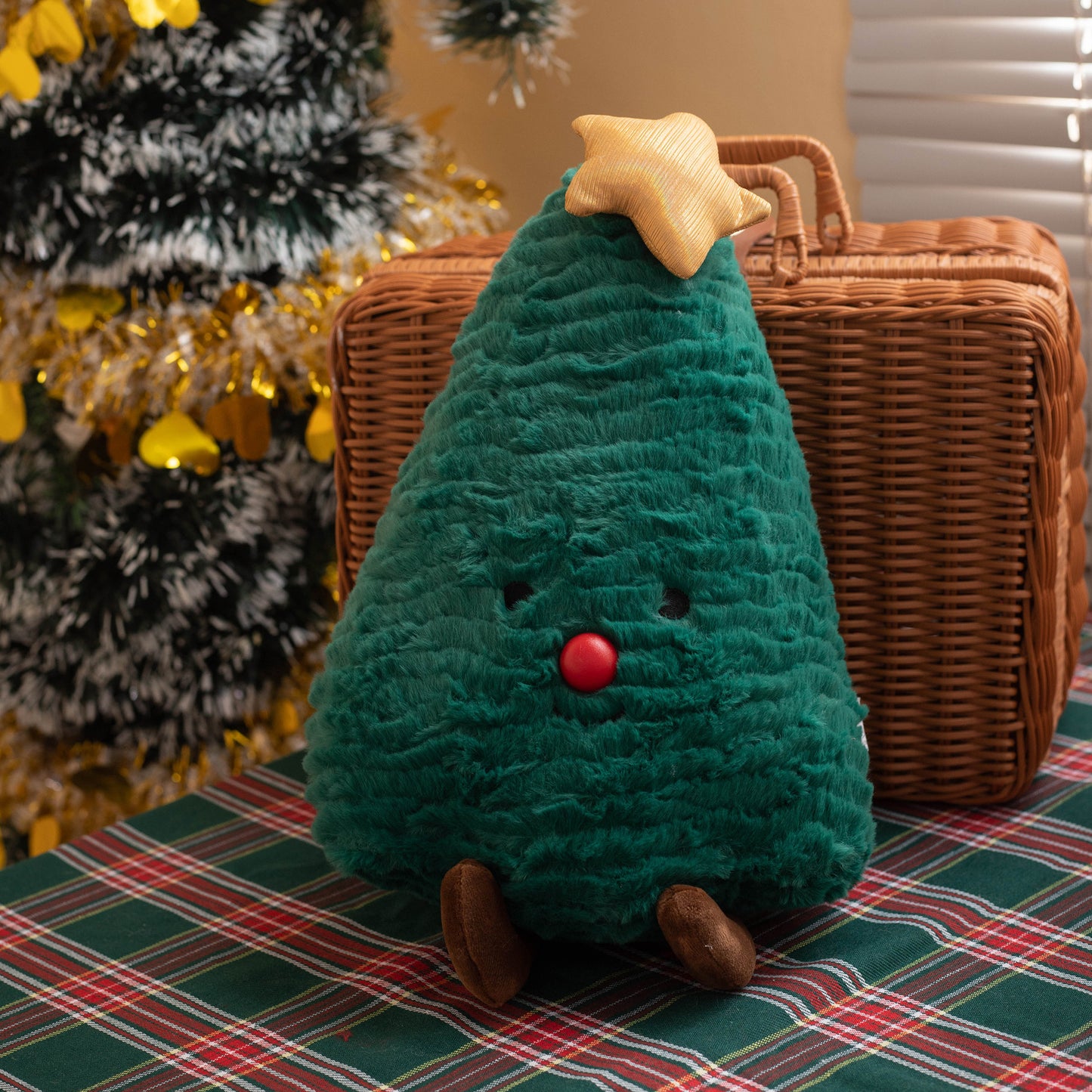 Coussin en Peluche Décoratif de Noël en Forme d'Arbre