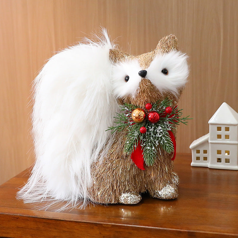 Ornements en Paille de Noël : Élan et Écureuil