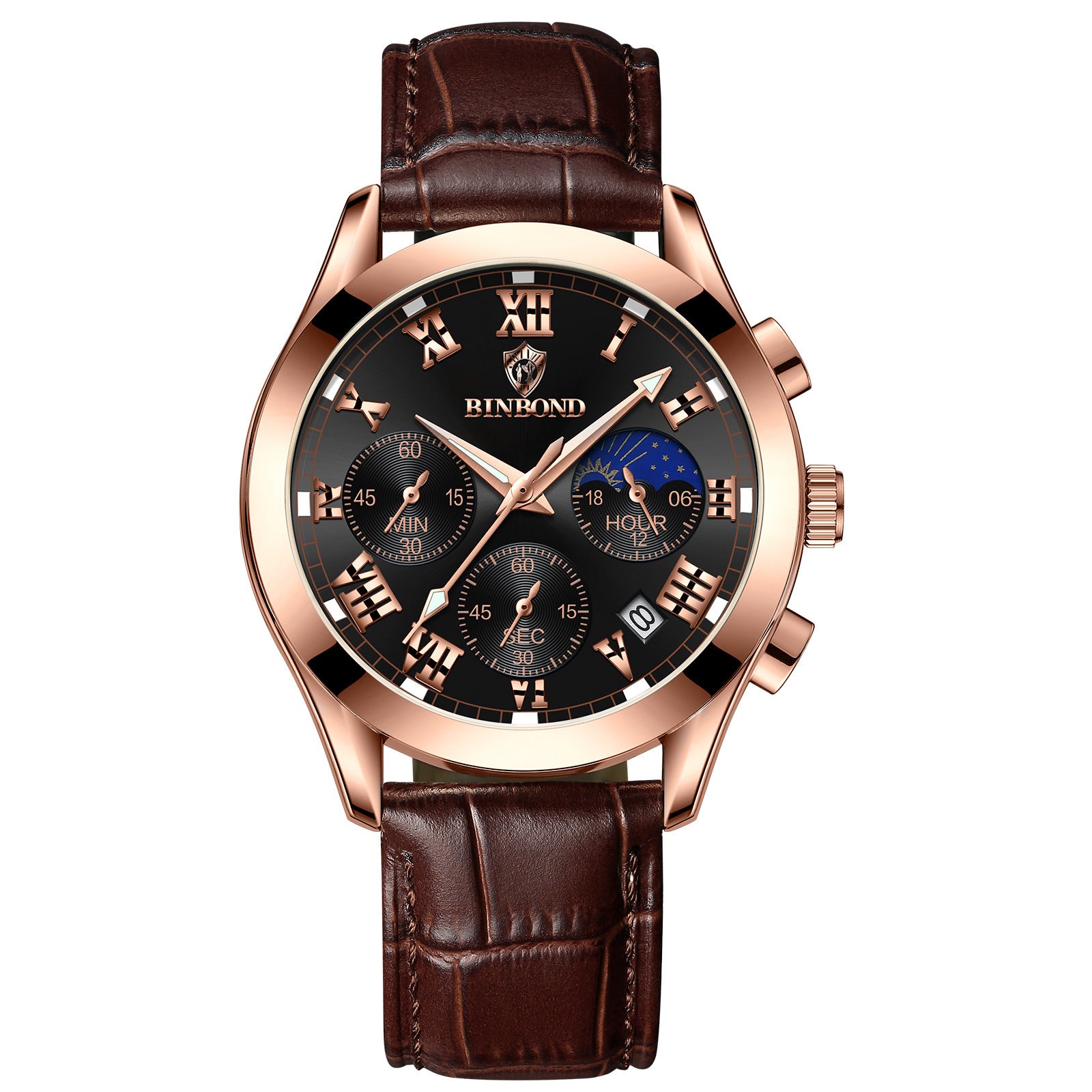 Montre Sportive Multifonctionnelle Étanche Luminante pour Hommes avec Trois Yeux et Six Aiguilles