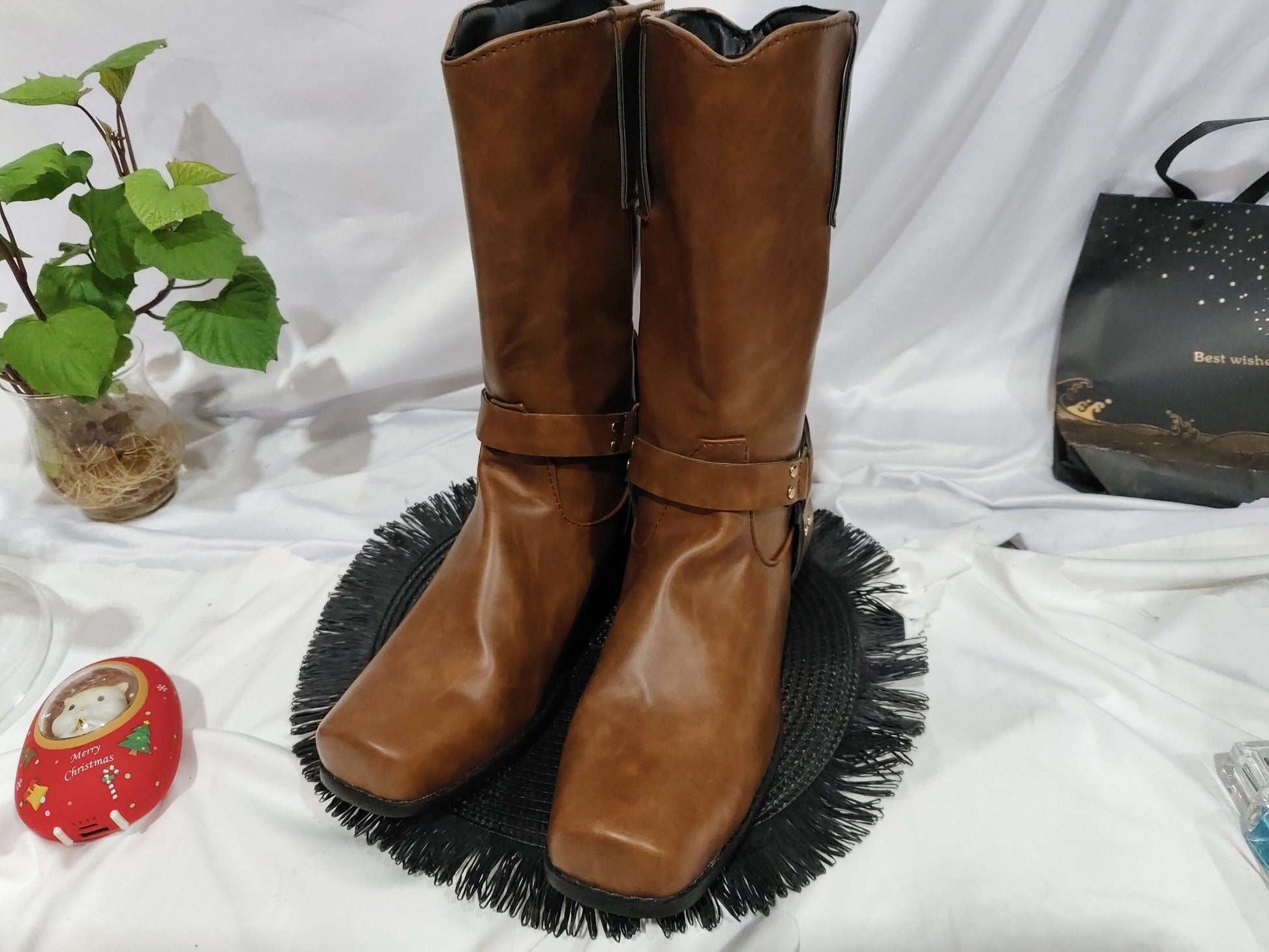 Bottes de Cowboy pour Hommes Vintage avec Boucle de Ceinture et Bague Hautes - Allomarc.com