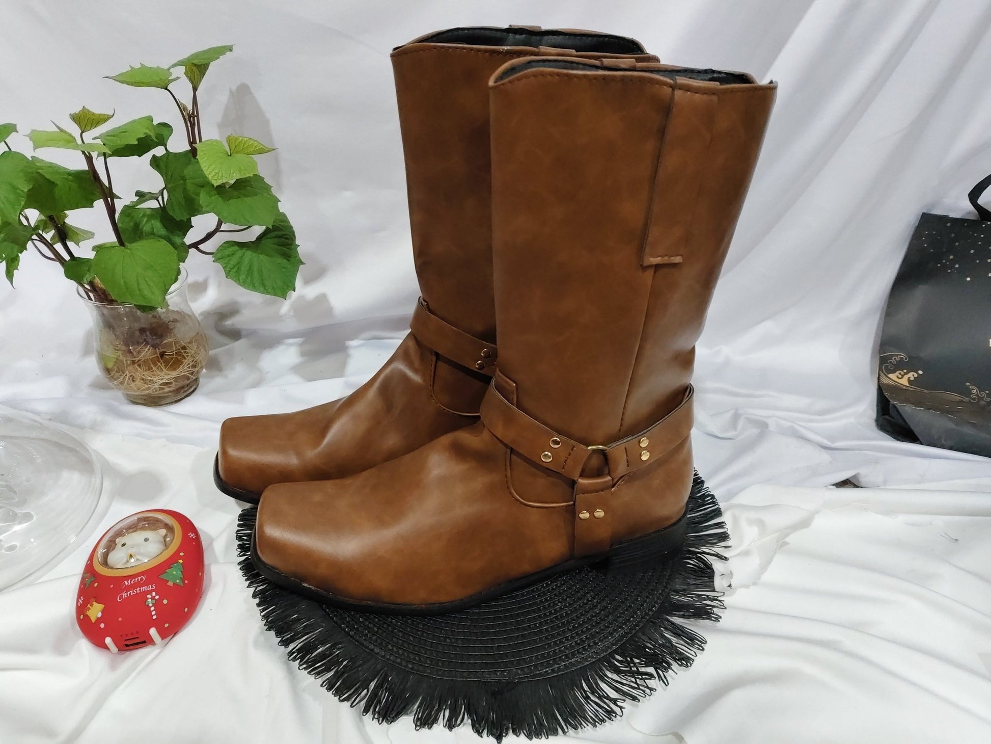 Bottes de Cowboy pour Hommes Vintage avec Boucle de Ceinture et Bague Hautes - Allomarc.com