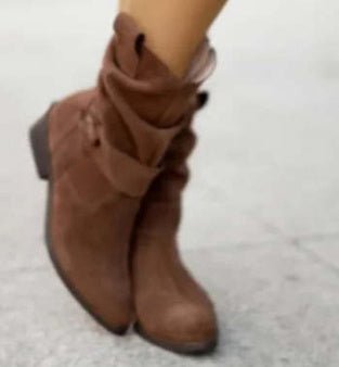 Bottes Mi - mollet Pointues en Suède avec Fermeture Éclair pour Femmes - Allomarc.com