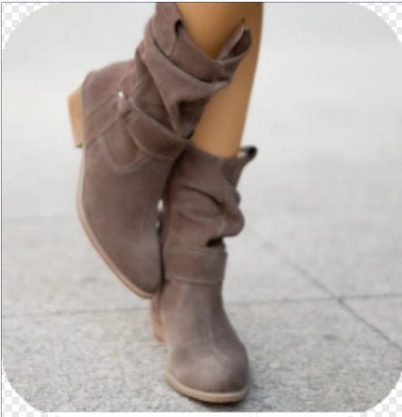 Bottes Mi - mollet Pointues en Suède avec Fermeture Éclair pour Femmes - Allomarc.com