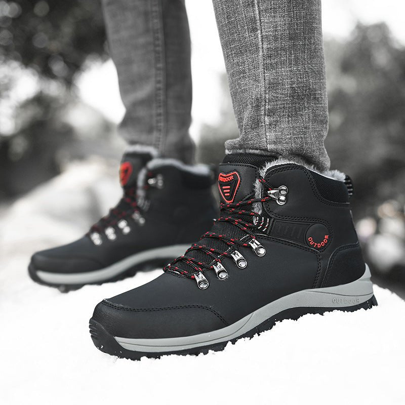 Bottes Neige Hiver Hommes Chaud En Velours Bottes Cheville Randonnée Lacées - Allomarc.com