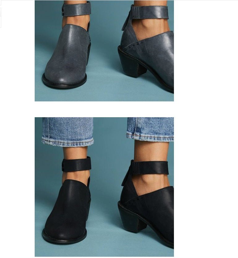 Bottines Femme Découpées avec Boucle et Zip à l'Arrière – Cuir, Casual - Allomarc.com