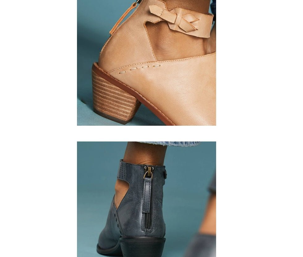 Bottines Femme Découpées avec Boucle et Zip à l'Arrière – Cuir, Casual - Allomarc.com