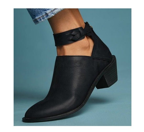 Bottines Femme Découpées avec Boucle et Zip à l'Arrière – Cuir, Casual - Allomarc.com