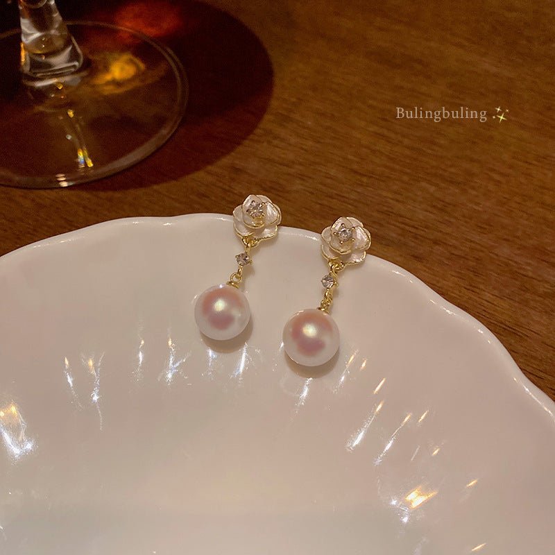 Boucles d'oreilles en perle de fleur de camélia pour femmes - Allomarc.com