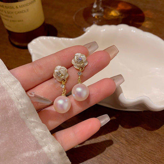 Boucles d'oreilles en perle de fleur de camélia pour femmes - Allomarc.com