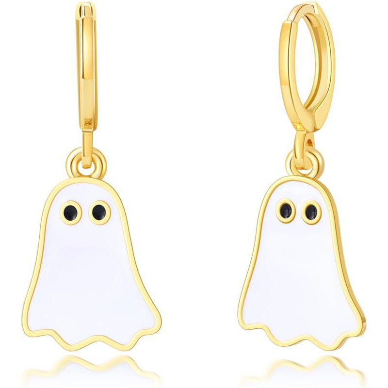 Boucles d'Oreilles Fantômes Halloween en Or pour Femmes - Boucles Huggie Hoop - Allomarc.com