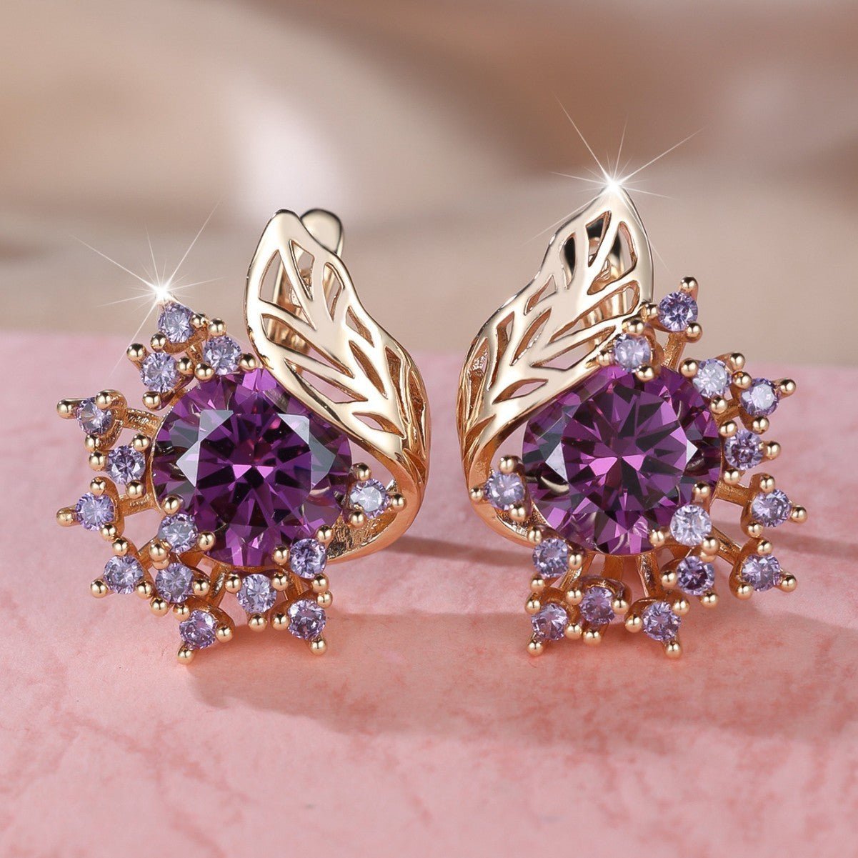 Boucles d'oreilles fleurs rondes en plumes avec zircon pour femmes - Mode et personnalité - Allomarc.com