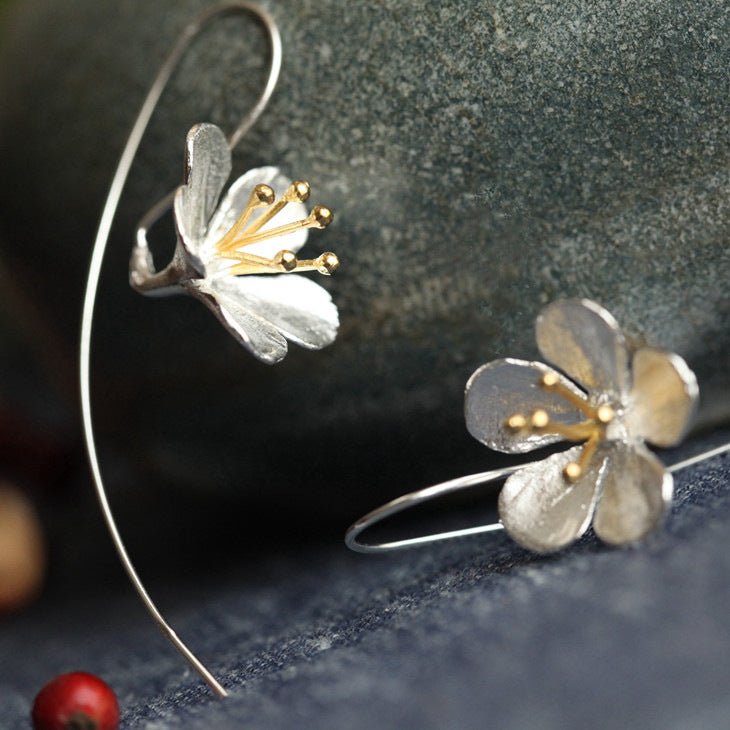 Boucles d'oreilles longues à frange fleur en argent sterling S925 - Allomarc.com