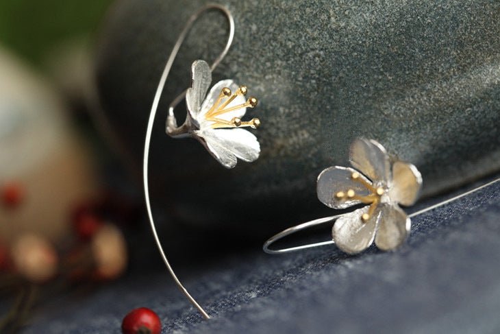 Boucles d'oreilles longues à frange fleur en argent sterling S925 - Allomarc.com