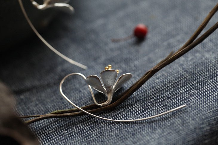 Boucles d'oreilles longues à frange fleur en argent sterling S925 - Allomarc.com