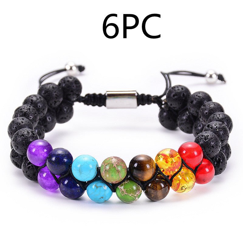 Bracelet Double Rang en Pierre Naturelle Œil de Tigre et Pierre Volcanique - Allomarc.com