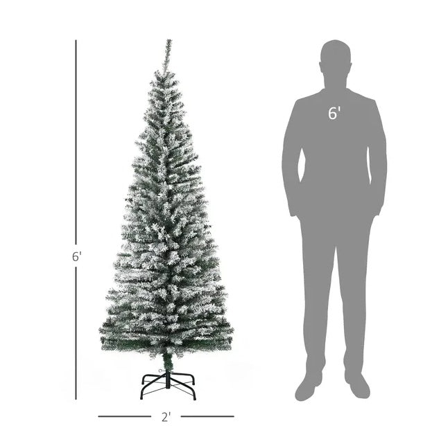 HOMCOM Sapin de Noël Artificiel Flocké de 1,8 m avec Support en Acier Pliable - Décoration Intérieure