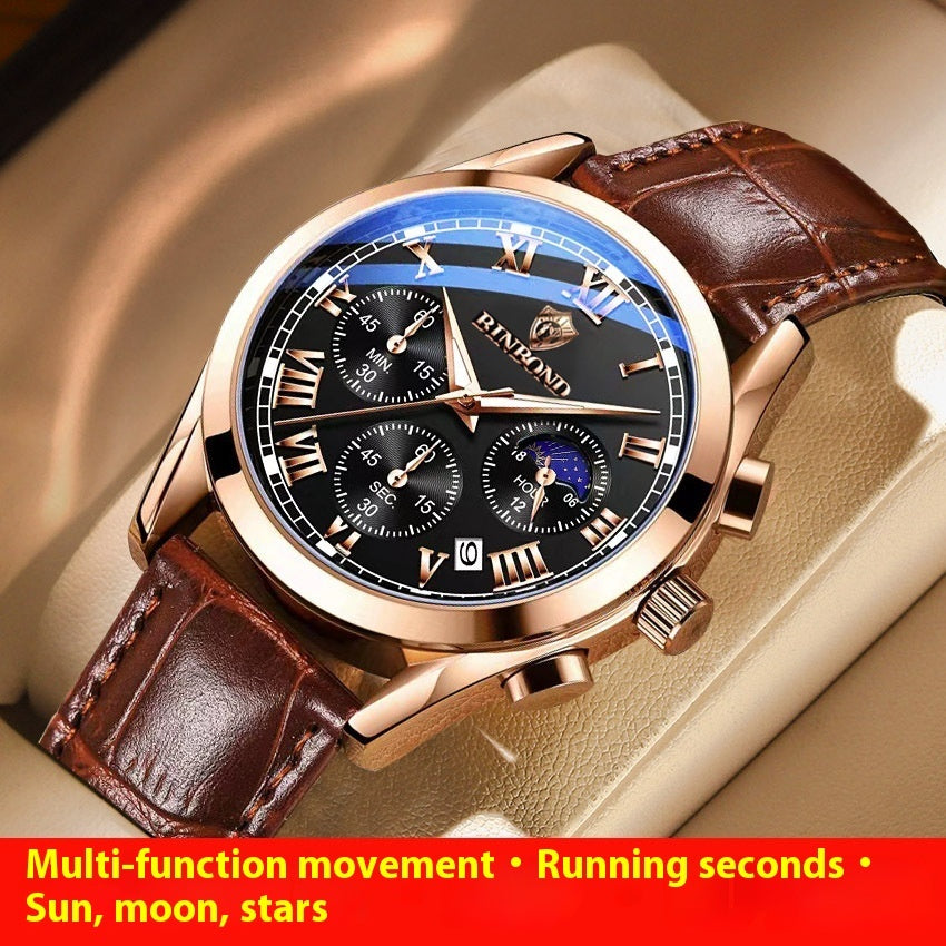 Montre Sportive Multifonctionnelle Étanche Luminante pour Hommes avec Trois Yeux et Six Aiguilles