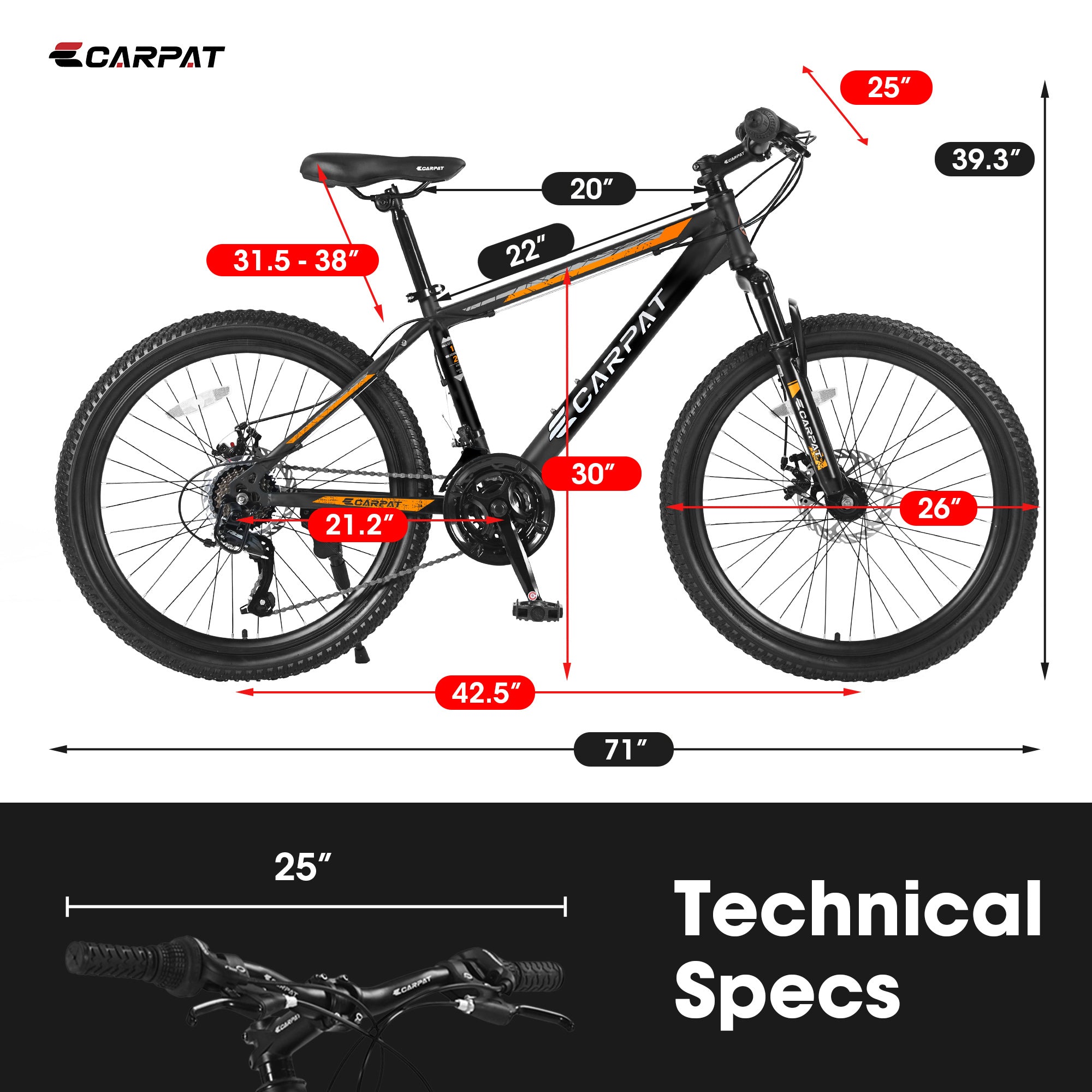 Vélo de Montagne S26102 26 pouces, Shimano 21 Vitesses avec Freins à Disque Mécaniques