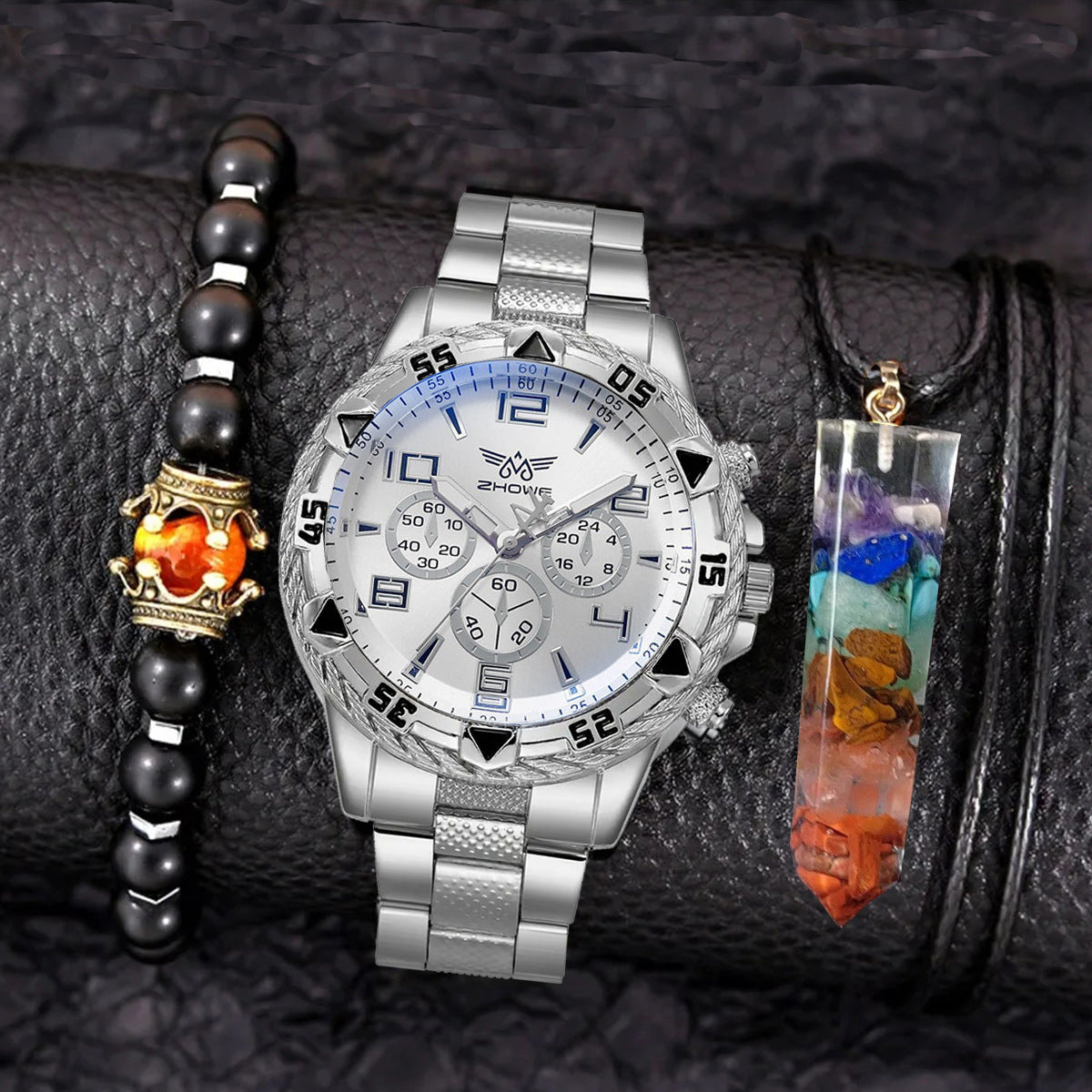 Montre Quartz Créative à Grand Cadran avec Trois Aiguilles en Acier