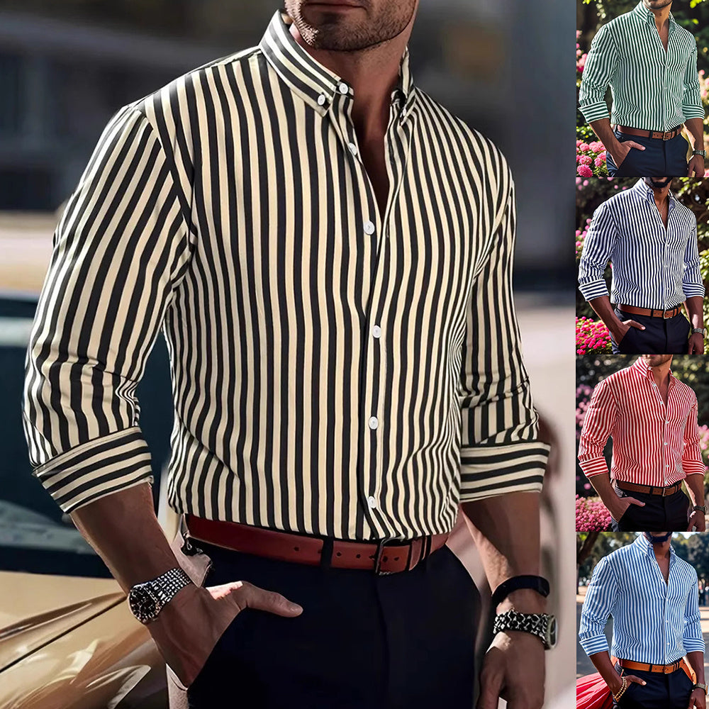 Chemise à Manches Longues Rayée pour Homme - Mode Décontractée avec Col et Boutons