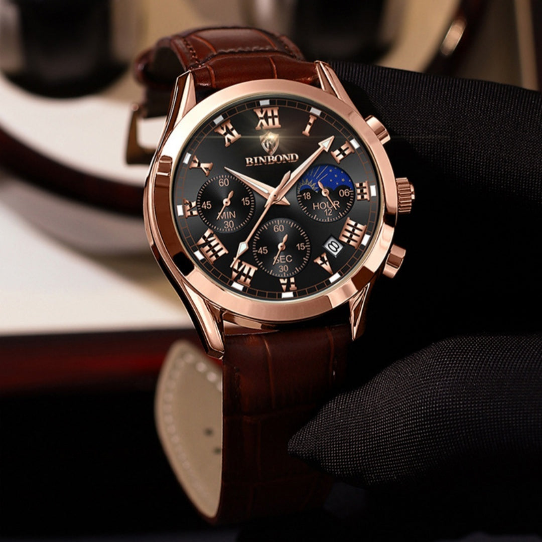 Montre Sportive Multifonctionnelle Étanche Luminante pour Hommes avec Trois Yeux et Six Aiguilles