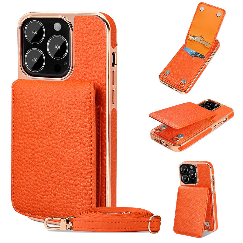 Étui de Téléphone Lanyard avec Motif Litchi pour iPhone 14