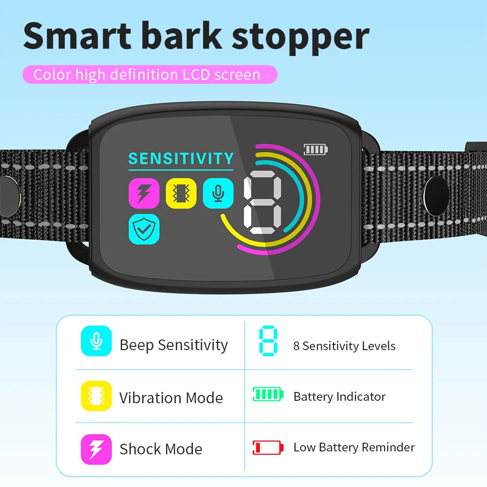 Collier Anti-Aboiement Automatique Rechargeable pour Chiens avec Affichage Numérique HD et Étanchéité IP67