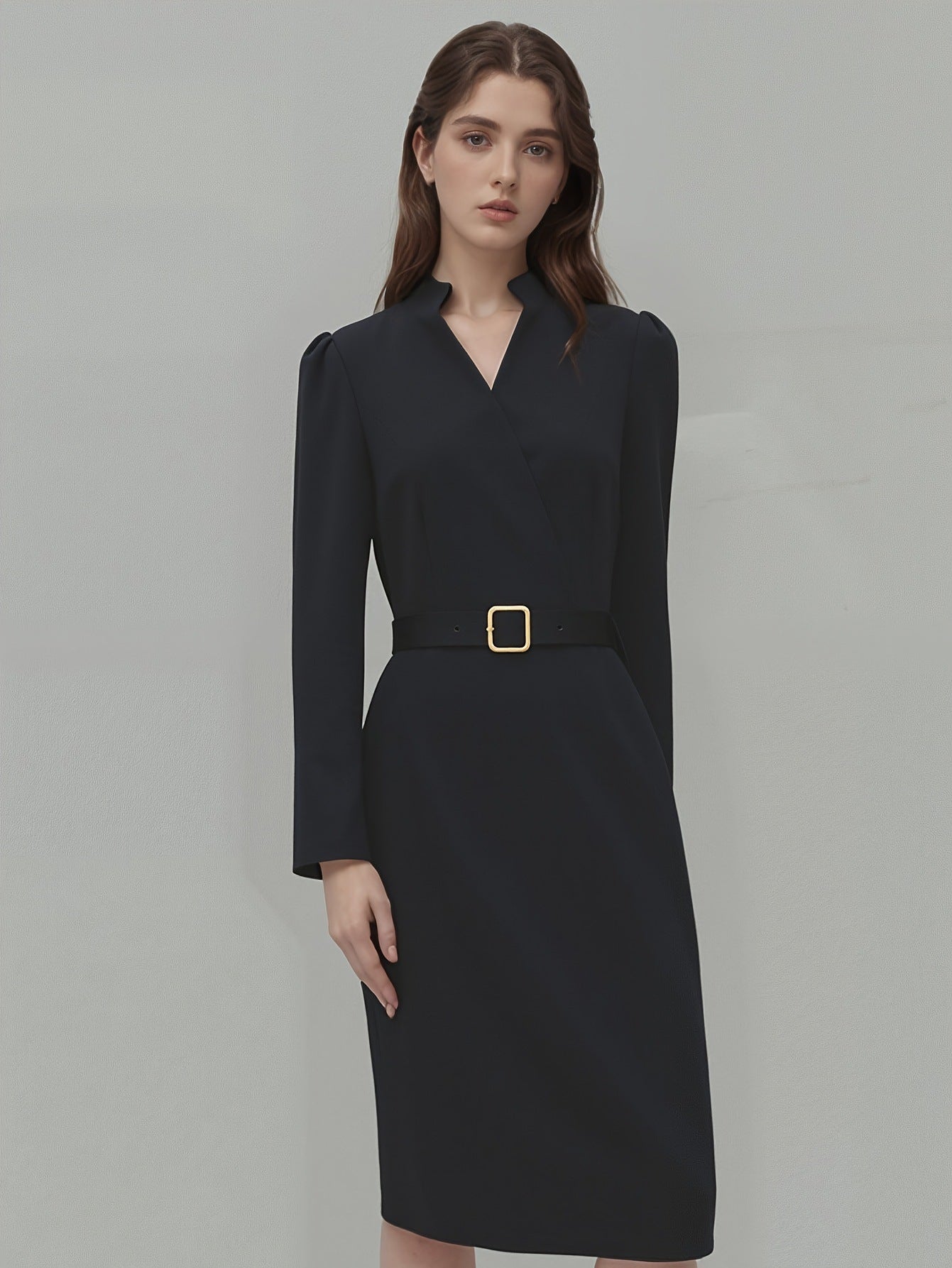Robe de Costume Slim Épousant le Corps - V Col et Manches Longues pour Femmes