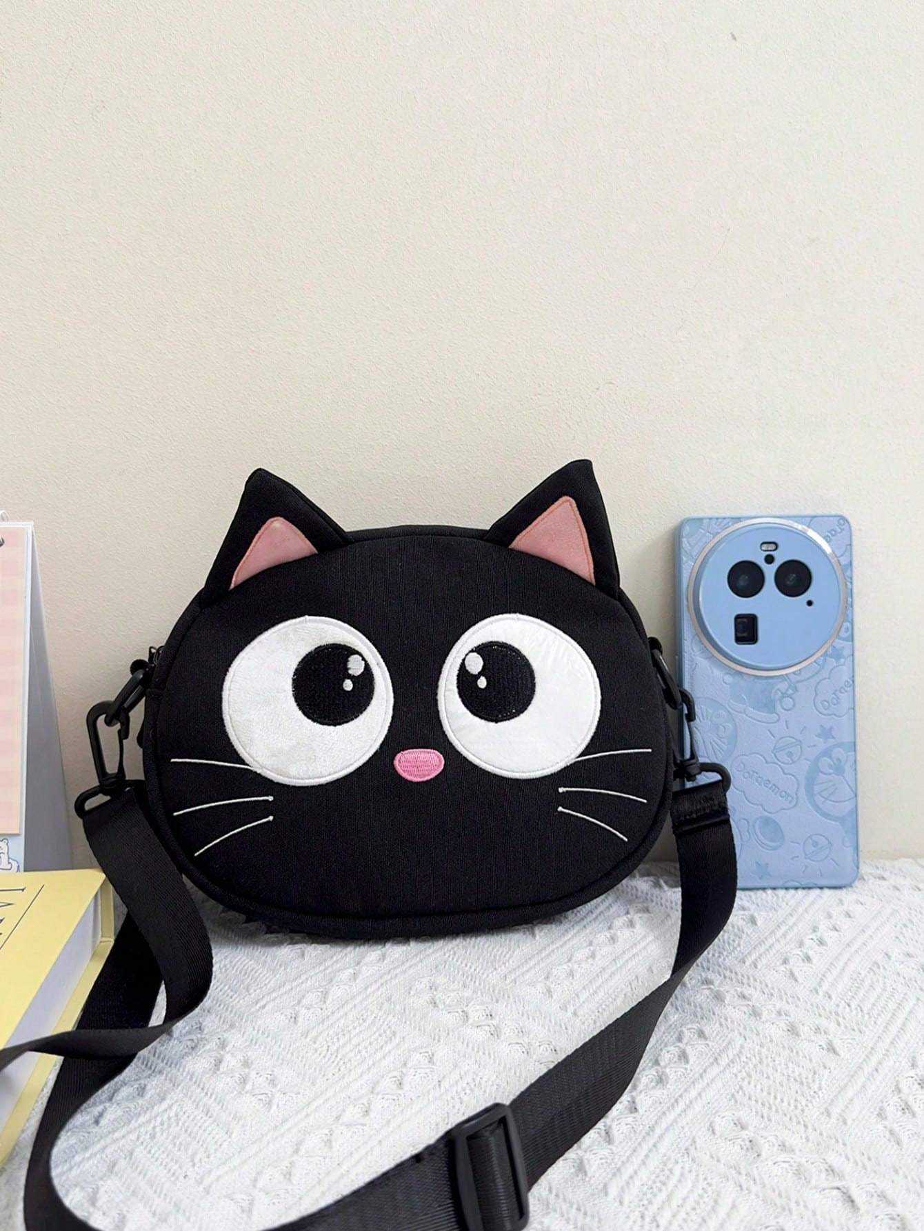 Nouveau Sac à Bandoulière Mignon Chat Noir aux Grands Yeux